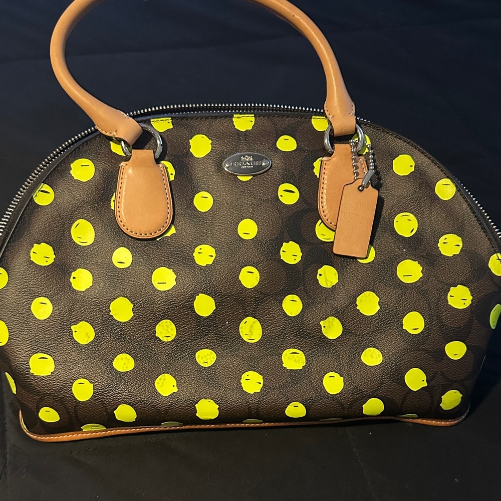 Coach Black and Yellow Polka Dot Satchel